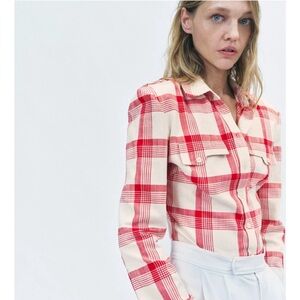 Red Plaid Women's shoulder Pad Shirt